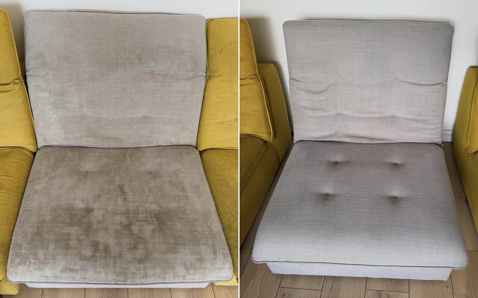 Nettoyage d'un fauteuil en tissu à domicile à Rouen, avant et après